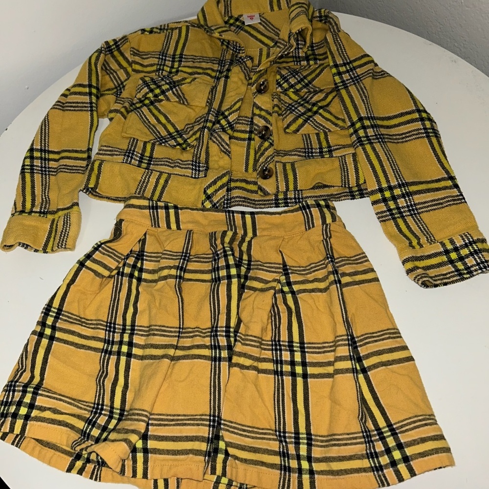 Fabkids Yellow Plaid Skirt and Blazer Set
